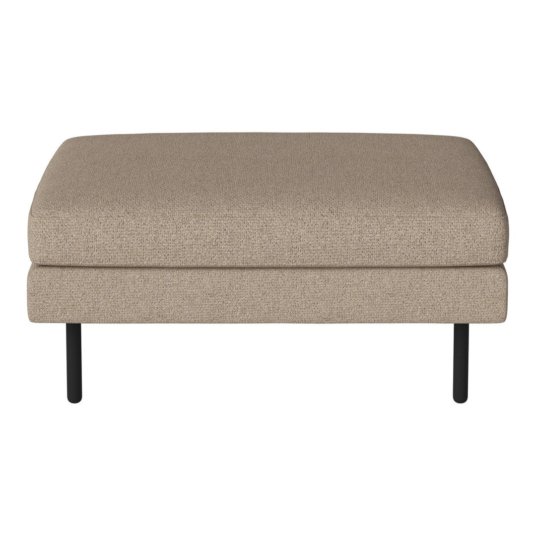 Beige ottoman with a smooth texture, featuring a minimalist design and sleek black legs. Perfect for modern interiors.