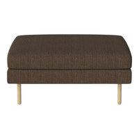 Brown textured ottoman with a smooth surface and light wooden legs, perfect for modern decor.