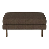 Brown upholstered ottoman with subtle textured pattern on a minimalist metal frame. Perfect for modern decor.