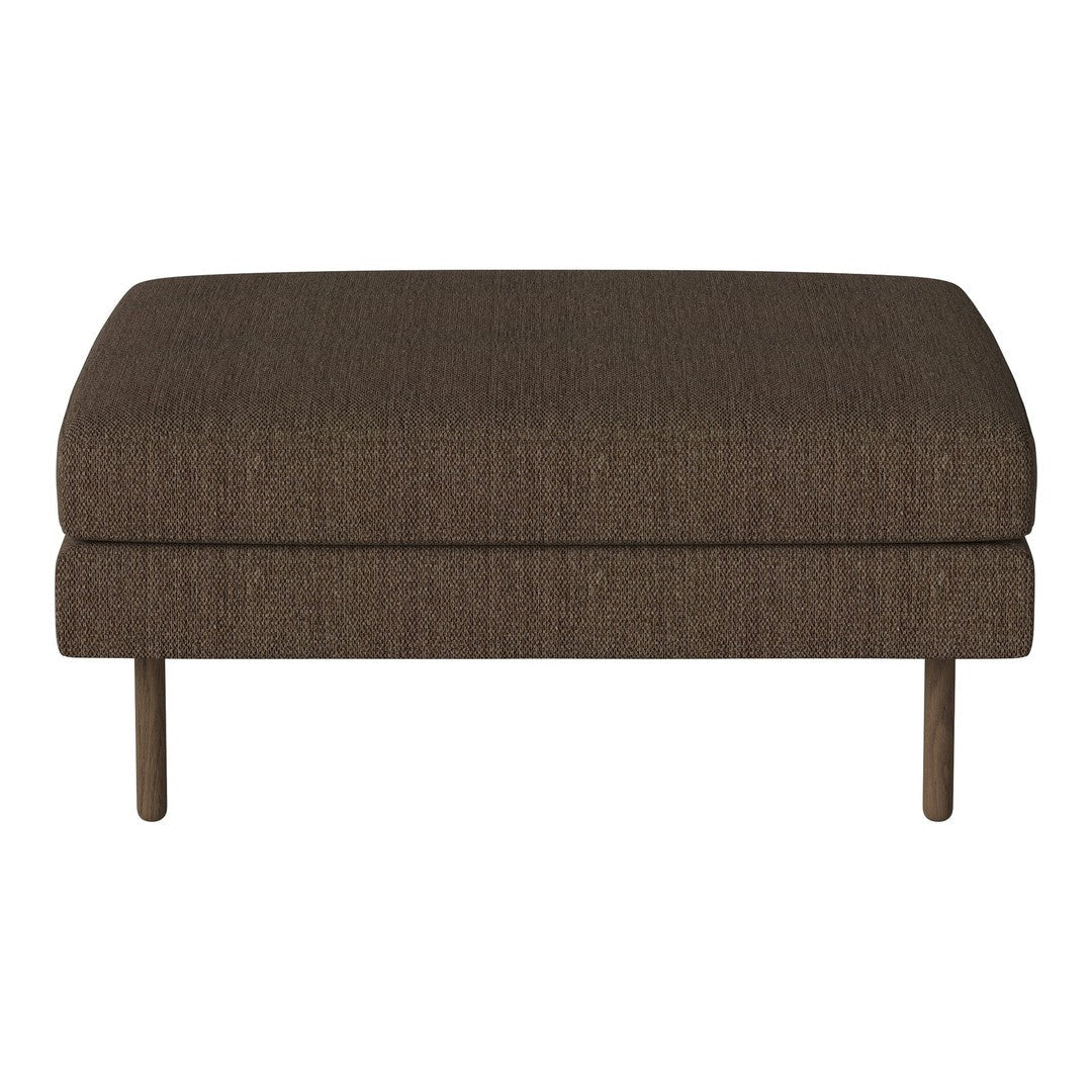 Brown textured ottoman with a clean, modern design and sleek metal legs, ideal for contemporary interiors.