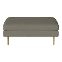 Gray upholstered ottoman with textured pattern and light wooden legs. Modern design for versatile decor.