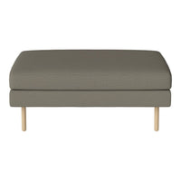 Gray upholstered ottoman with a textured pattern and light wooden legs. Ideal for modern living spaces.