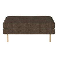 Brown upholstered ottoman with a textured finish and light wooden legs. Simplistic and modern design.