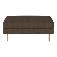 Brown textured ottoman with a minimalist design and light wooden legs. Perfect for modern decor.