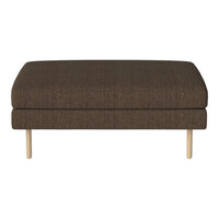 Brown upholstered ottoman with a subtle textured pattern and light wooden legs. Perfect for modern decor.