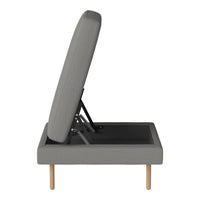 Gray upholstered sofa bed with a sleek design and light wooden legs. Ideal for modern living spaces.