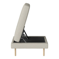 Light gray upholstered sofa bed with a minimalist design and natural wood legs. Adjustable backrest. Stylish and modern.