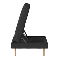Stylish black fabric lounge chair with a textured pattern and natural wooden legs. Modern and versatile design.