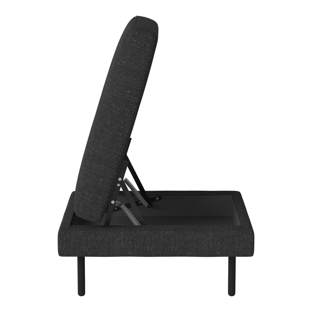 Black adjustable sofa bed with a textured fabric pattern, showcasing a sleek and modern design.