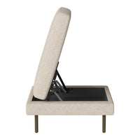 Light beige upholstered sofa bed with clean lines and simple design, featuring a textured fabric and sleek metal legs.