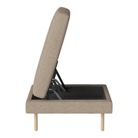 Beige upholstered adjustable chair with a sleek, minimalist design and light wooden legs.