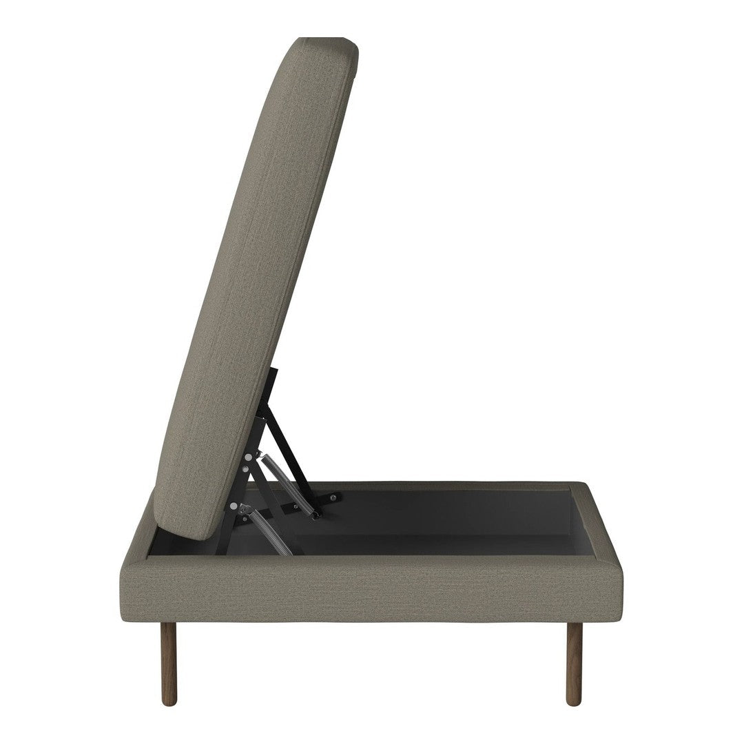 Gray upholstered adjustable bed frame with a clean, modern design and straight lines.