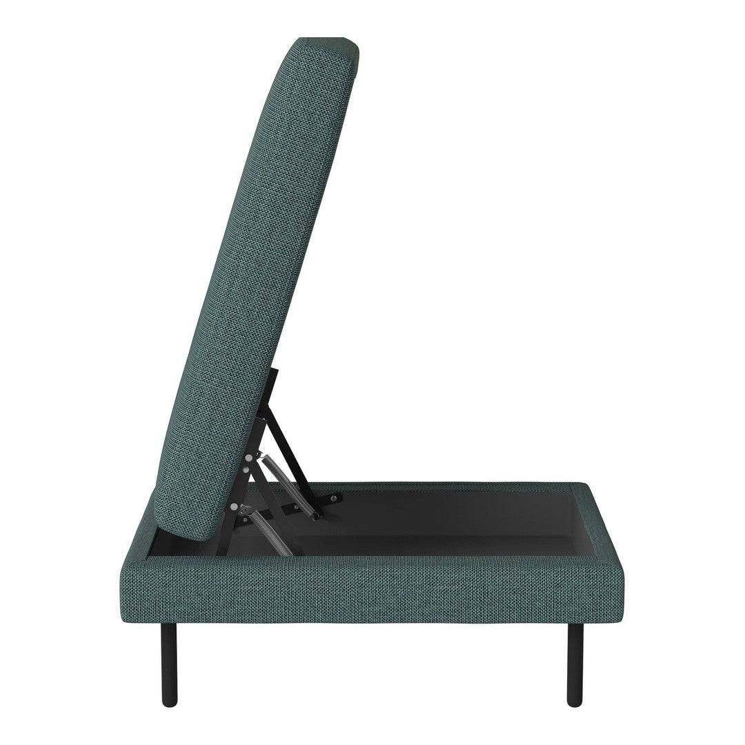 Teal upholstered adjustable chair with a textured pattern and black metal base. Ideal for modern decor.