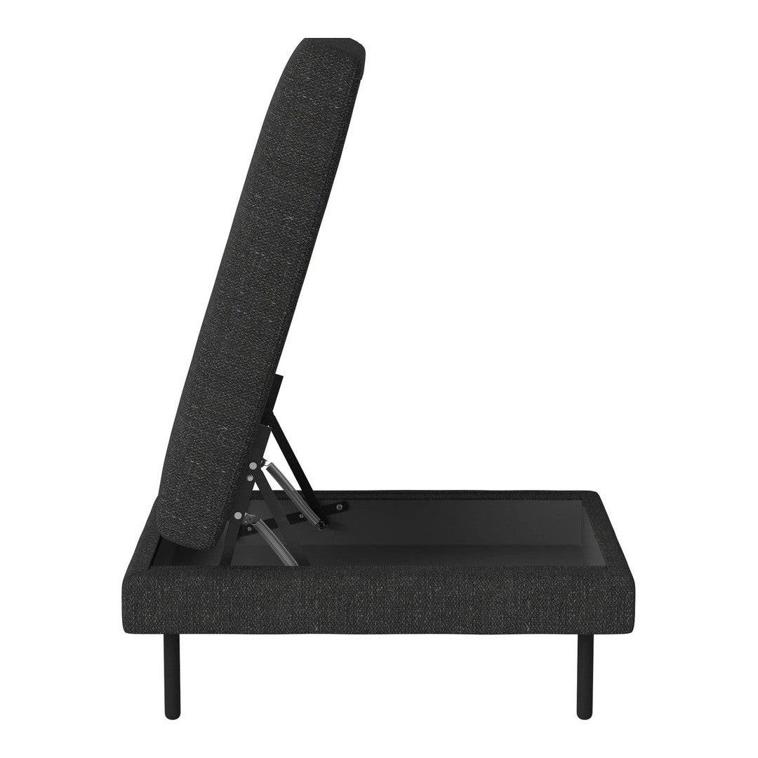 Stylish gray fabric sofa bed with a sleek black metal frame and modern, minimalist design.