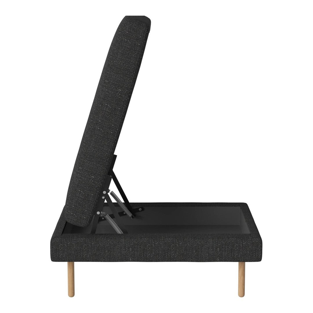 Gray fabric sofa bed with a sleek, modern design and natural wood legs. Adjustable backrest for multifunctional use.
