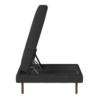 Black upholstered adjustable bed frame with subtle textured pattern and sleek wooden legs. Perfect for modern decor.