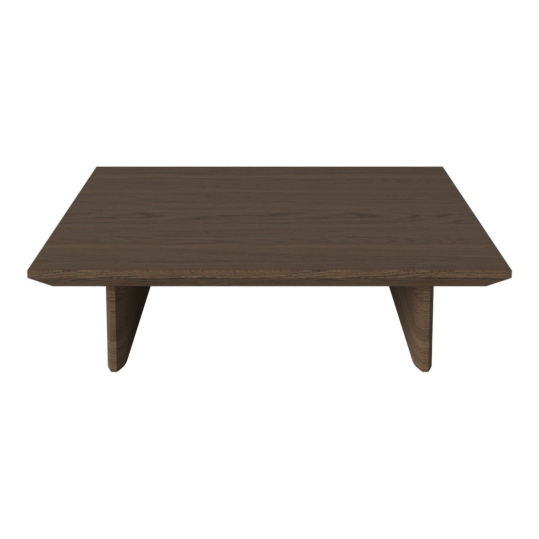 Dark brown rectangular coffee table with a smooth surface and minimalist design.