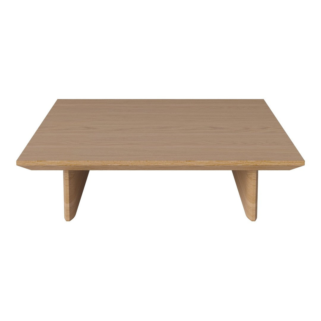 Light wood coffee table with a smooth finish and minimalist design, featuring natural wood grain patterns.