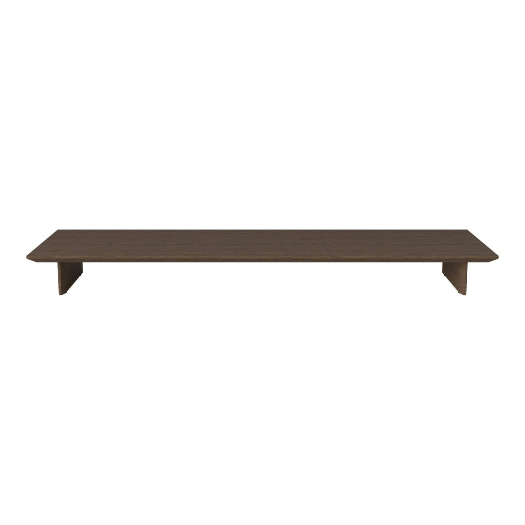 Brown minimalist wooden shelf with a smooth, simple design and clean lines, perfect for modern decor.