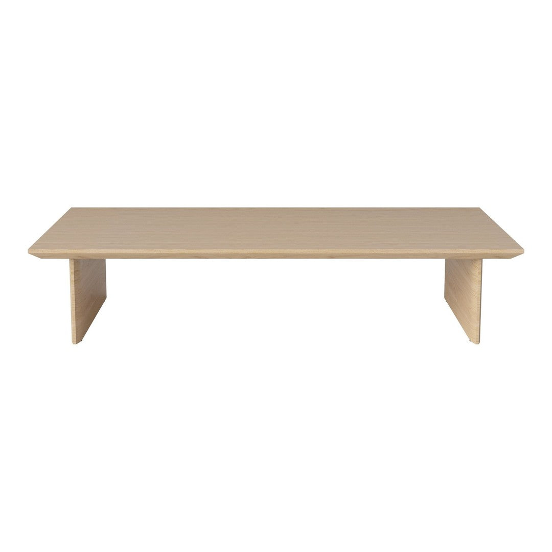 Light maple wood coffee table with a smooth, solid surface and modern minimalist design.