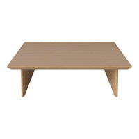 Light brown square coffee table with a smooth, solid surface and minimalist design. Perfect for modern living spaces.