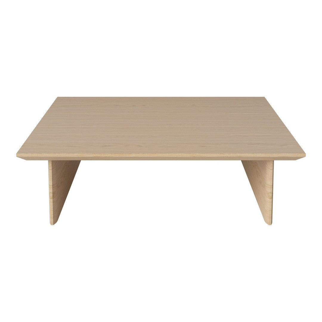 Light beige square coffee table with a minimalist design and smooth, flat surface. Perfect for modern decor.