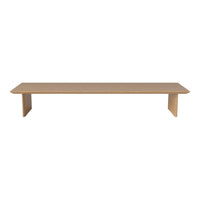 Light beige wooden bench with a sleek, minimalist design and smooth surface. Ideal for modern decor.