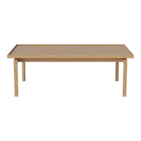 Light wood coffee table with a simple, sleek design and a natural finish, featuring a smooth rectangular top.
