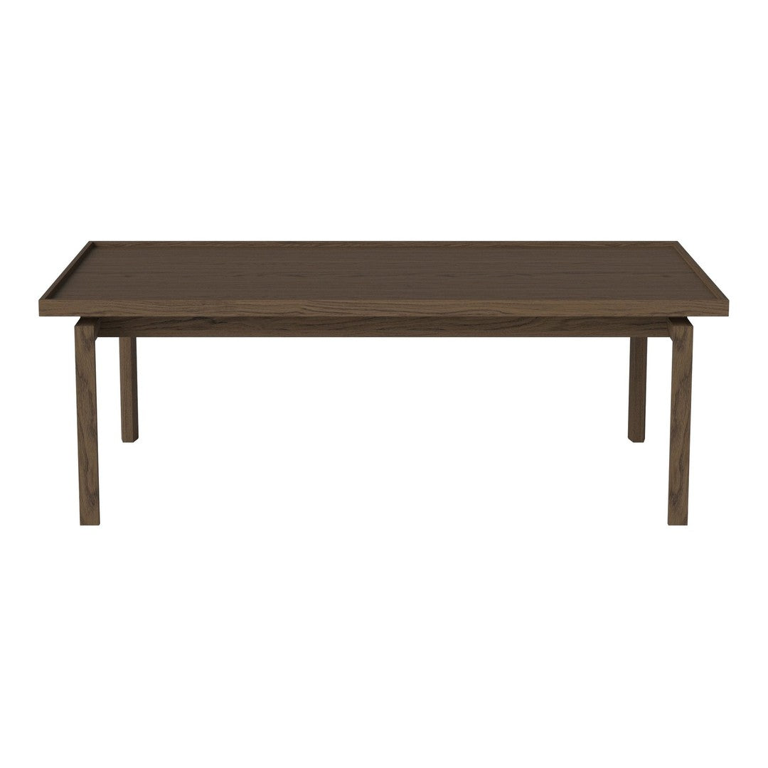 Dark walnut rectangular table with smooth surface and minimalistic design. Perfect for modern living spaces.