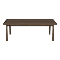 Dark walnut rectangular table with smooth surface and minimalistic design. Perfect for modern living spaces.