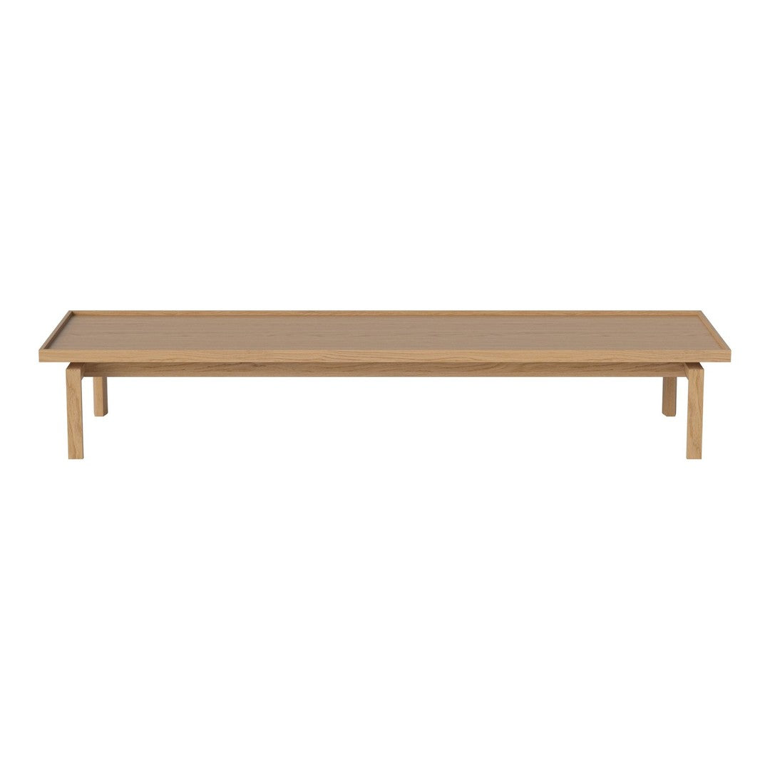 Natural wood coffee table with a smooth, light tan finish and minimalistic design. Perfect for modern decor.