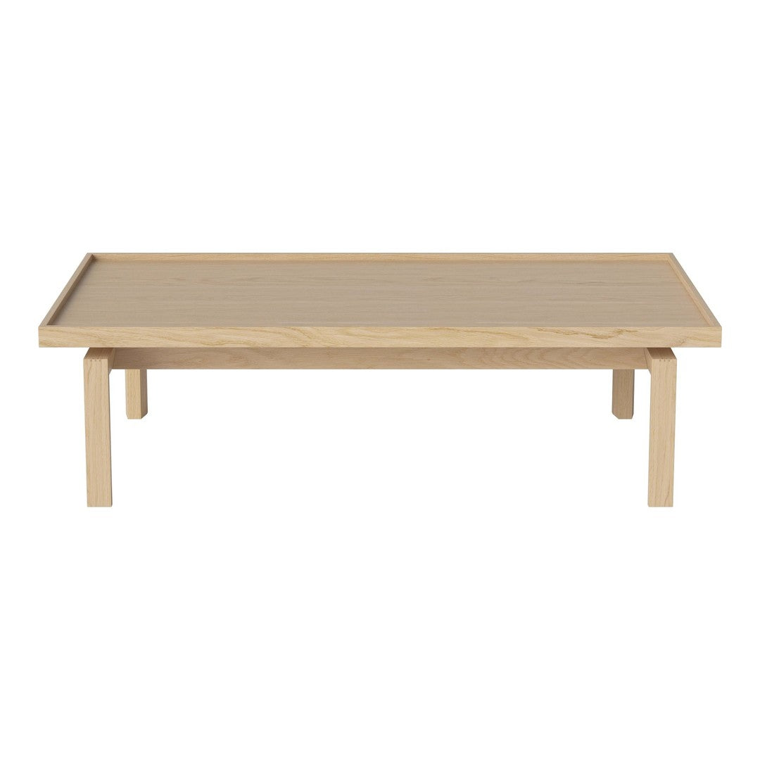 Light oak coffee table with a smooth, minimalist design and natural wood grain pattern. Perfect for modern decor.