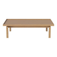Light oak coffee table with a smooth surface and minimalist design, featuring natural wood grain patterns.