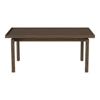 Brown wooden dining table with a simple, sleek design and straight legs. Ideal for modern interiors.