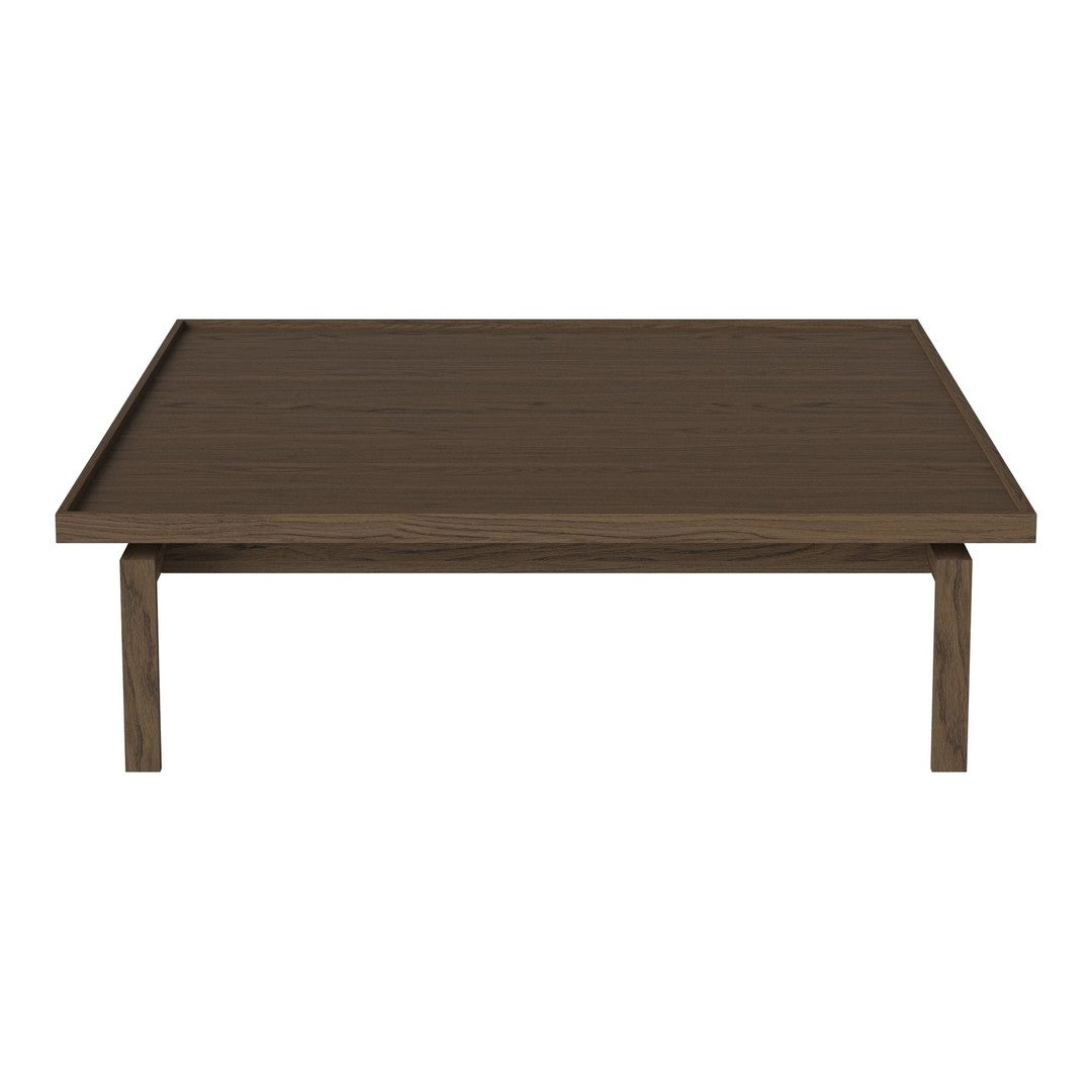 Brown wooden coffee table with a sleek, minimalist design and smooth surface, featuring a simple rectangular shape.
