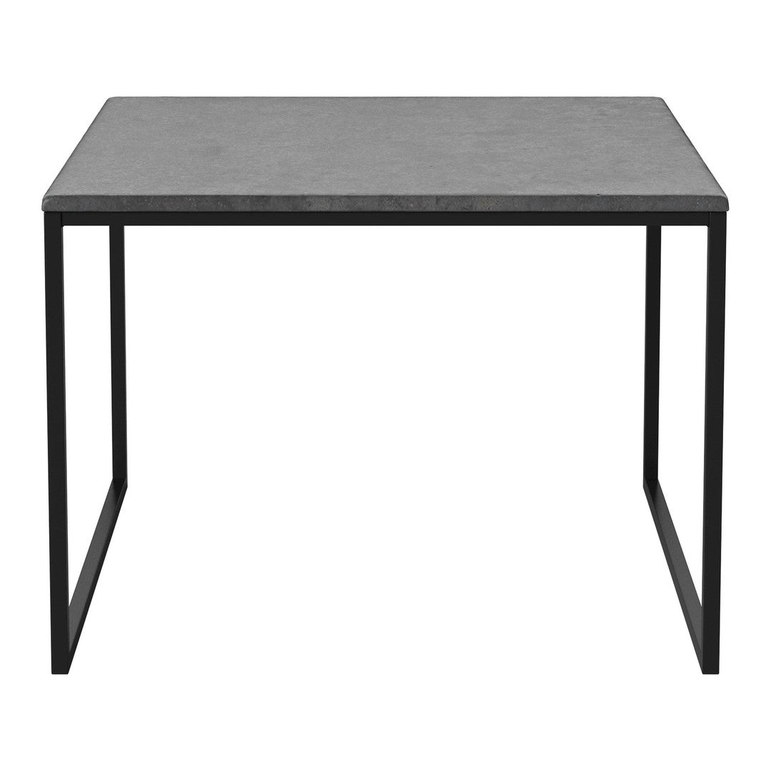 Gray tabletop with a smooth finish, featuring a sleek black metal frame. Perfect for modern decor.