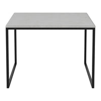 Minimalist gray tabletop with a sleek black metal frame. Modern design suits various interior styles.
