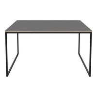 Modern black metal frame table with a sleek gray top, perfect for minimalist decor.