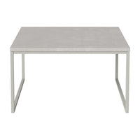 Square table with a smooth gray surface and a minimalist light gray metal frame, perfect for modern decor.