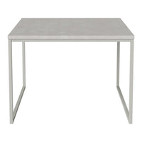 Modern gray table with a sleek, minimalist design and a smooth surface, complemented by a light metal frame.