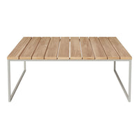 Natural wood finish with light brown slats and sleek silver metal frame. Simple, minimalist design.