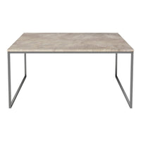 Gray stone top table with a minimalist silver metal frame design. Perfect for modern decor.