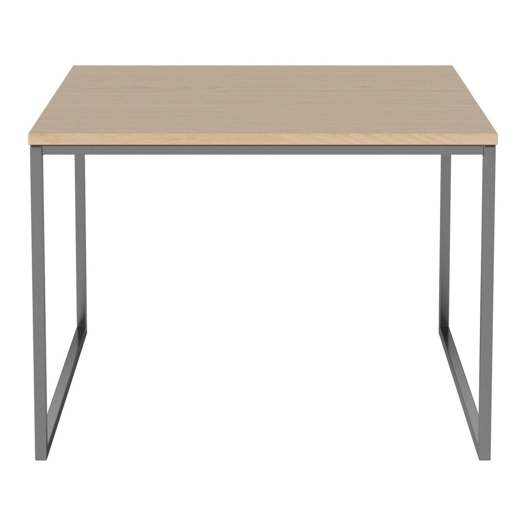 Light oak tabletop with a smooth finish, complemented by a minimalist gray metal frame. Modern and stylish design.