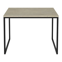 Gray concrete top with a sleek black metal frame, perfect for modern decor.