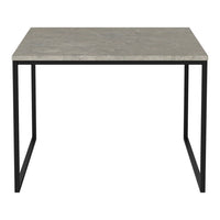 Gray textured tabletop on a sleek black metal frame, offering a modern minimalist style. Perfect for any space.