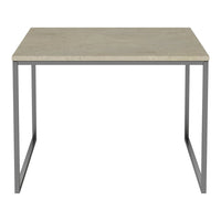 Gray stone tabletop with a minimalist metal frame, featuring a sleek, modern design perfect for any space.