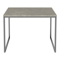 Gray textured tabletop with sleek silver metal frame, perfect for modern decor.