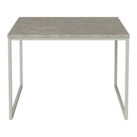 Gray marble tabletop with a simple white metal frame, minimalist design for modern decor.