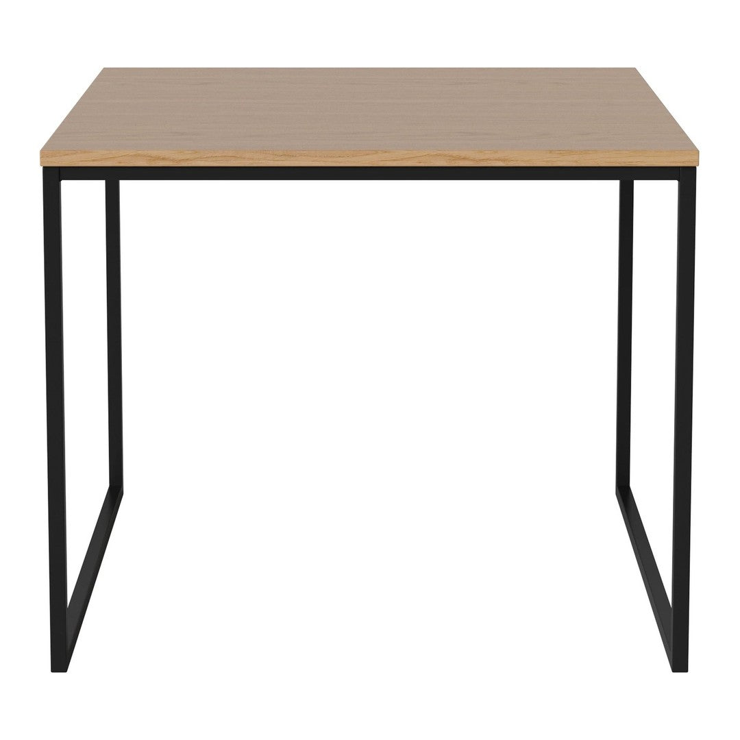 "Modern square table featuring a light wood top and sleek black metal legs, perfect for any contemporary decor."