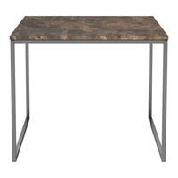Gray and brown patterned tabletop with a sleek black metal frame for a modern look. Perfect for any space.